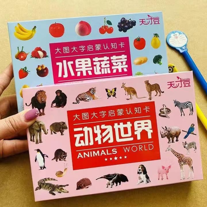 2盒大图大字水果蔬菜动物世界启蒙认知卡3-6岁幼儿园宝宝益智玩具