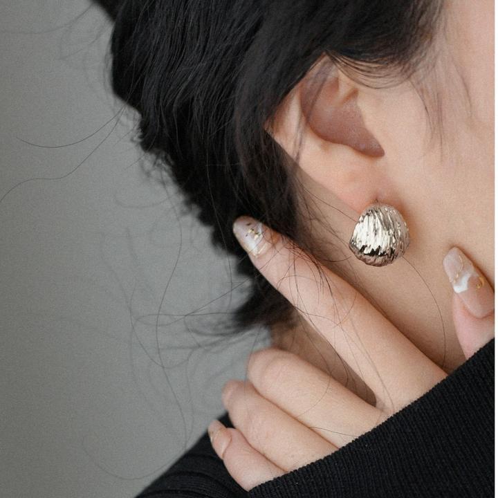 铜合金耳饰 褶皱秋冬法式复古金属耳饰小众设计轻奢耳钉气质百搭i