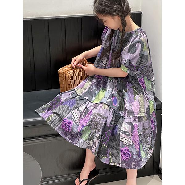 K24079原创设计女童连衣裙夏装2025新款复古泡泡袖儿童裙子女孩薄