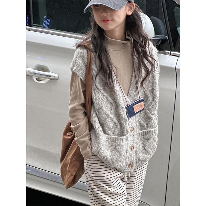 K27501孙小美女童V领毛衣背心马甲2025新款秋冬装针织打底衫