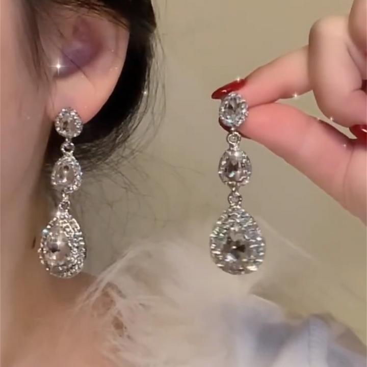 925银针超闪精致水滴镶钻流苏耳环女小众设计气质高级感奢华耳饰