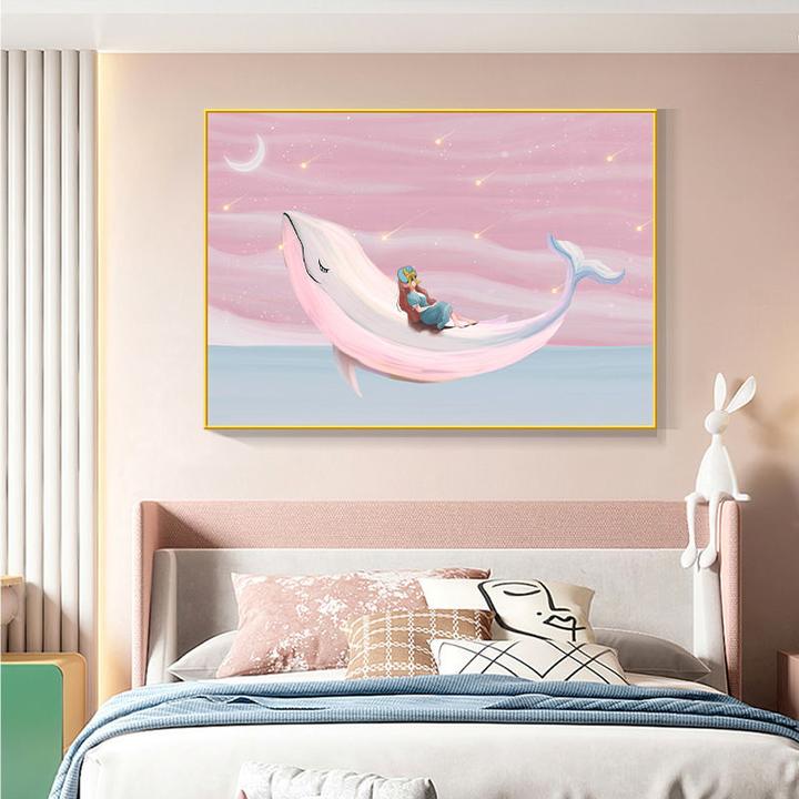 儿童房间装饰画卡通鲸鱼卧室床头挂画温馨男孩女孩公主房墙面壁画