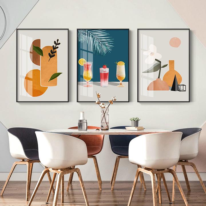 餐厅装饰画饭厅餐桌背景墙壁画现代简约高档客厅三联水果酒杯挂画