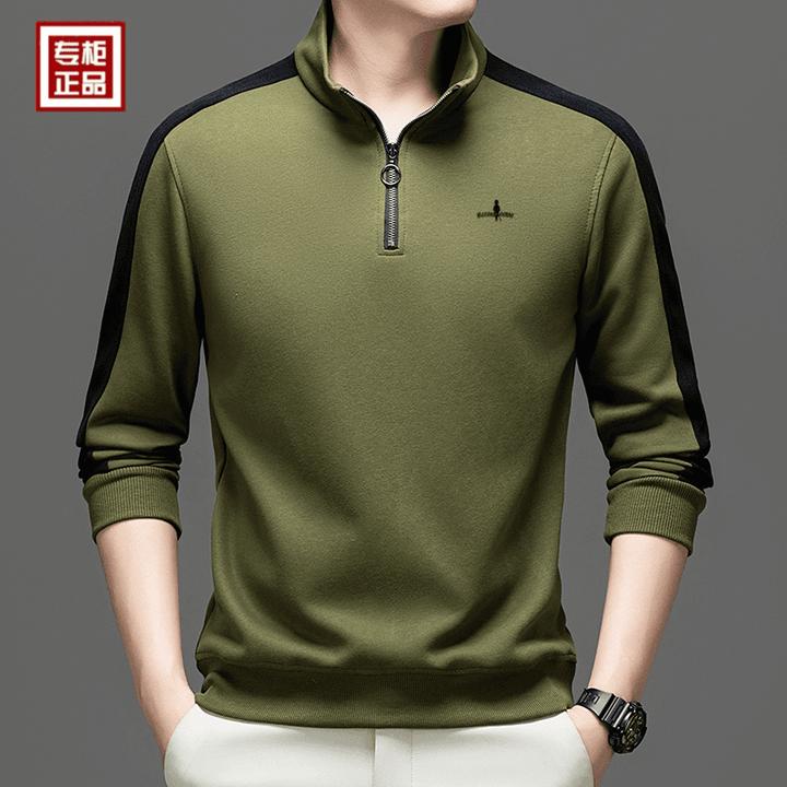 专柜正品2024春秋款纯色半高拉链卫衣中青年时尚休闲款长袖T恤衫