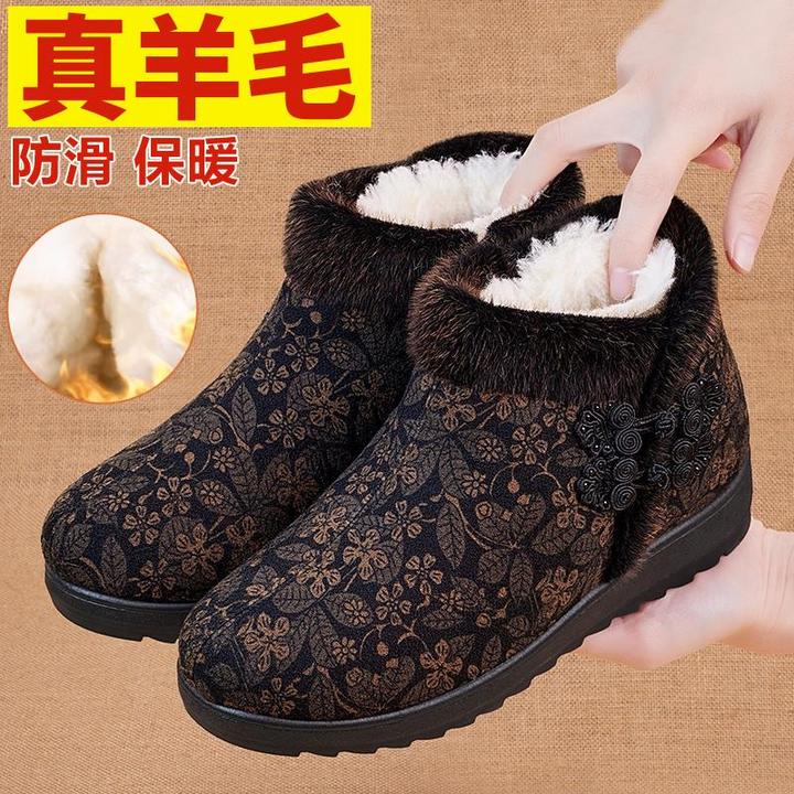 老北京布鞋女冬加绒防滑2026老人奶奶雪地靴防寒妈妈羊毛保暖棉鞋