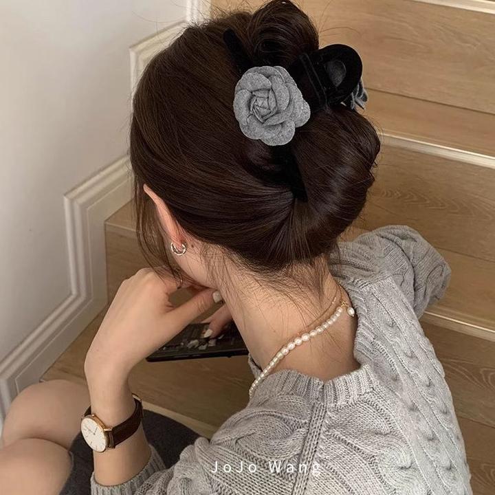 特别的抓夹山茶花~丝绒发抓发圈头饰高弹扎头发饰后脑勺盘发韩国