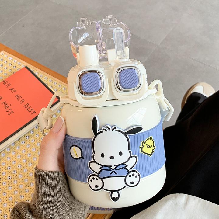 三丽鸥保温杯女大容量双饮吸管水杯高颜值户外便携316不锈钢杯子