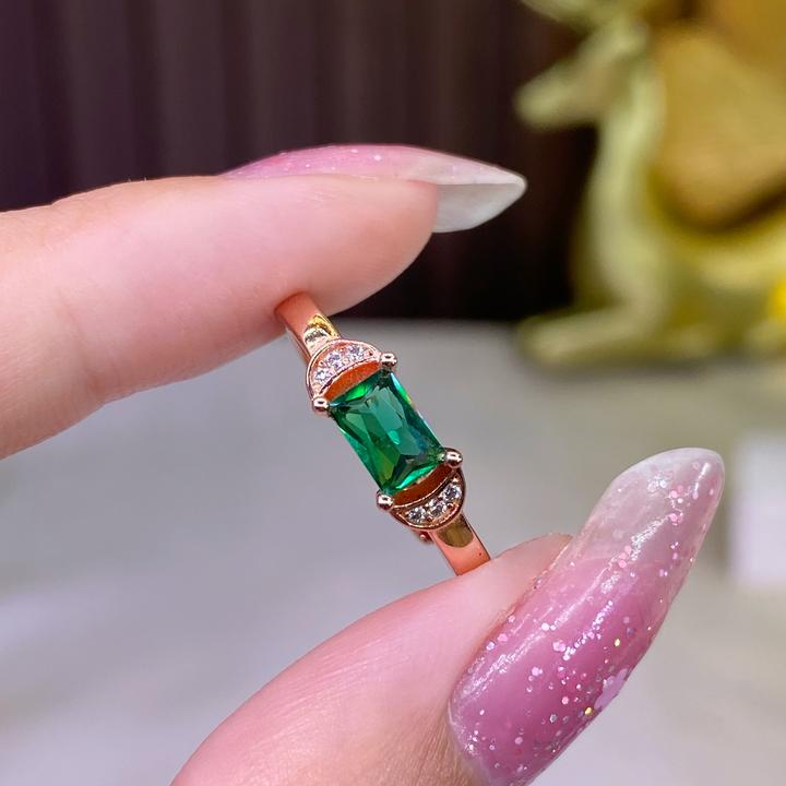 新品设计戒指 【绿玫瑰】4×6mm人工宝祖绿色轻奢高级简约百搭k3277