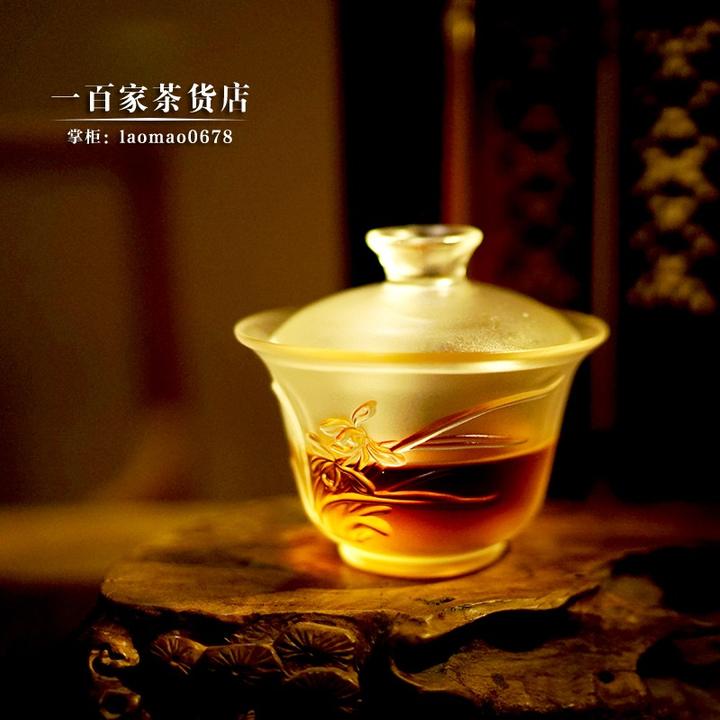 梁明毓古法琉璃茶具 兰花竹山茶花 大盖碗 一百家茶货店强力推荐