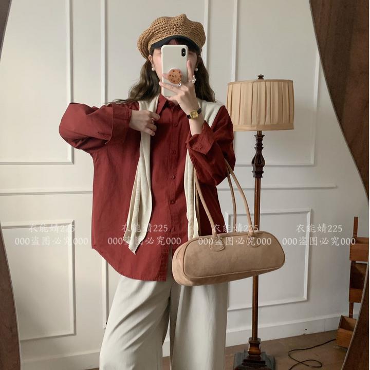 纯棉新款水洗棉休闲气质宽松百搭外穿长袖外套潮流简约女衬衣外套