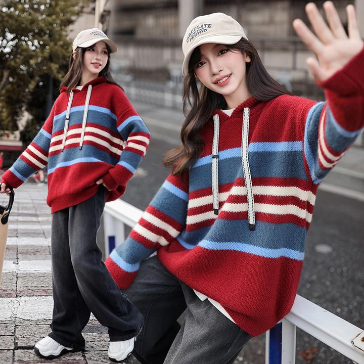 女童加厚连帽毛衣春秋2024新款洋气中大儿童6-12岁15秋季针织卫衣