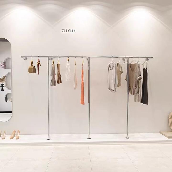 服装店挂衣架上墙壁挂式不锈钢展示架男女装童装店专用衣服挂衣杆