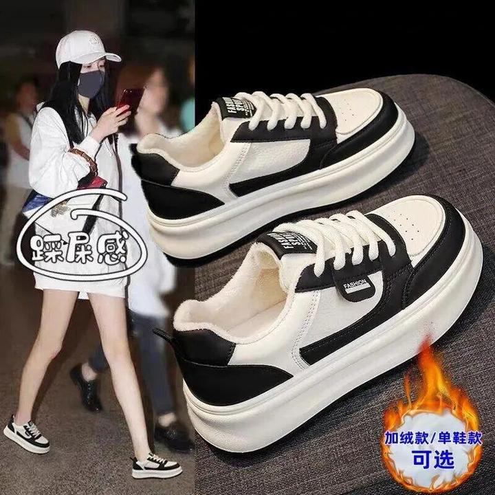 小白鞋女2024年新款厚底板鞋百搭学生休闲松糕鞋运动秋冬时尚鞋