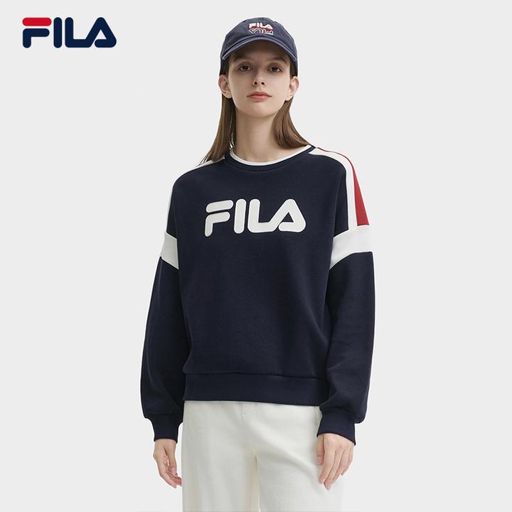 FILA 斐乐官方女子套头卫衣2024冬季新款时尚休闲拼色针织上衣