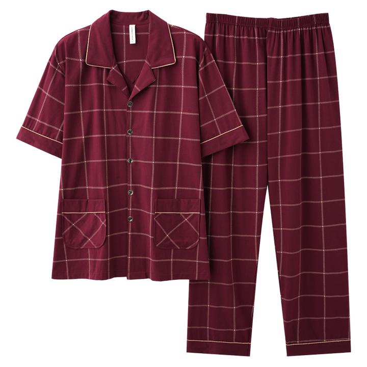 2025新款睡衣男夏季100%纯棉短袖长裤喜庆结婚红色全棉家居服套装