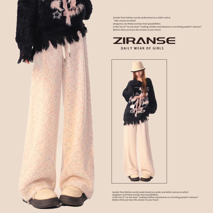 自然涩加厚糯米裤女秋冬慵懒小个子垂坠休闲卫裤阔腿针织裤子冬季