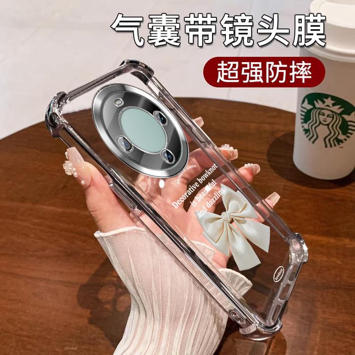 适用华为畅享70X手机壳女款防摔自带镜头膜透明英文蝴蝶结公主风