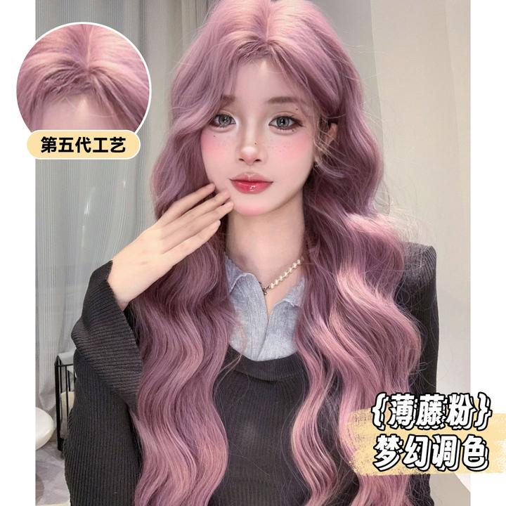 束朵假发女手钩前蕾丝中分长卷发均码lolita修脸网红jk全头套