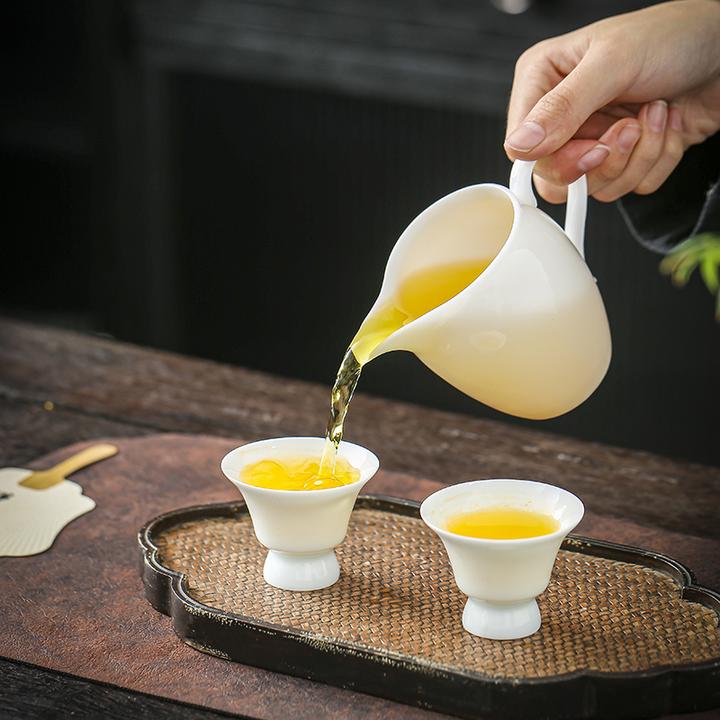 高端轻奢冰种羊脂玉陶瓷公道杯带手把防烫隔热白瓷茶海茶水分离杯