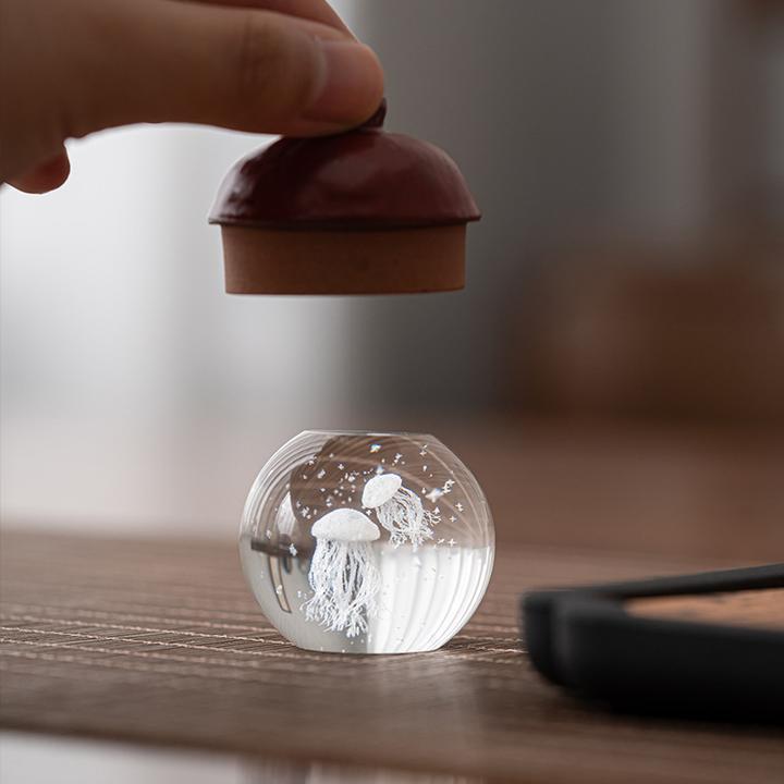 水晶玻璃盖置功夫茶具配件茶宠摆件盖托搁置架茶桌小摆件装饰品