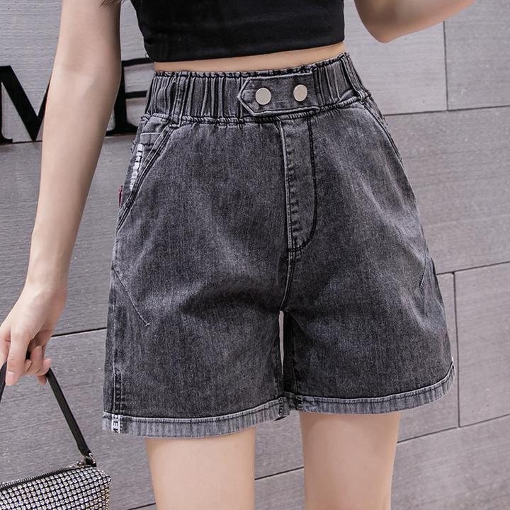 女松紧腰阔腿牛仔短裤夏季新款高腰外穿宽松显瘦a字弹力牛仔短裤