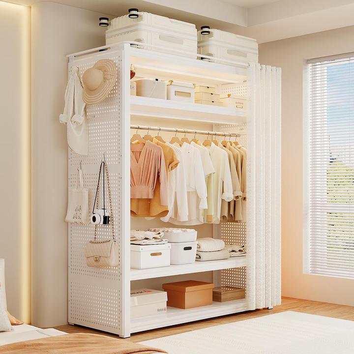 德国货架衣柜卧室出租房简易组装金属洞洞板钢制收纳衣橱结实耐用