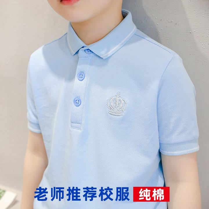 翻领皇冠polo衫春秋薄款女童短袖T恤小学生校服打底儿童男童班服
