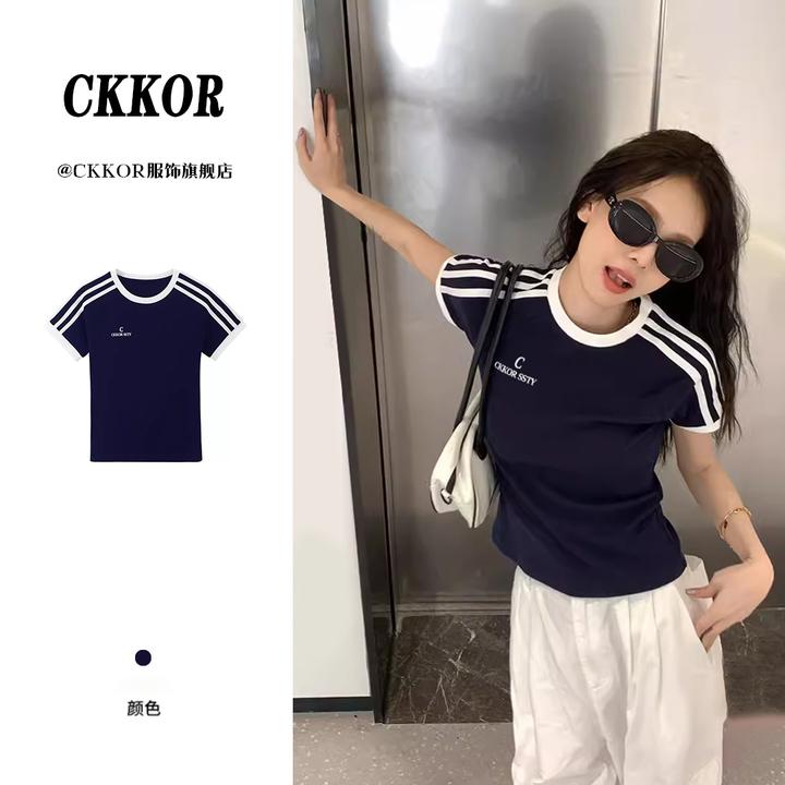 CKKOR修身显瘦休闲百搭宽松印花运动新款短袖t恤女时尚夏季圆领ol