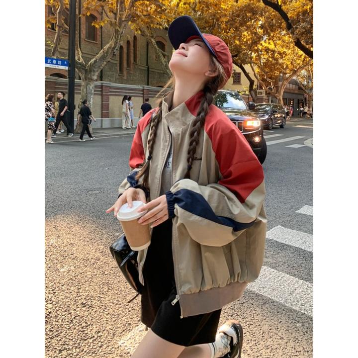 设计感撞色拼接棒球服外套女2024春秋新款小个子时尚休闲开衫夹克