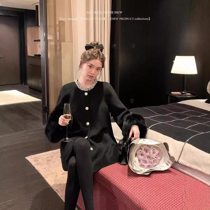 富家千金外套2024冬新款小香风双面羊绒大衣女狐狸毛100%羊毛大衣