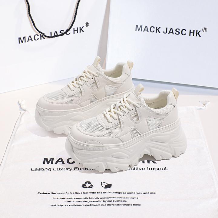 香港MACKJASCHK厚底小个子小白鞋女2024夏季新款镂空透气真皮板鞋