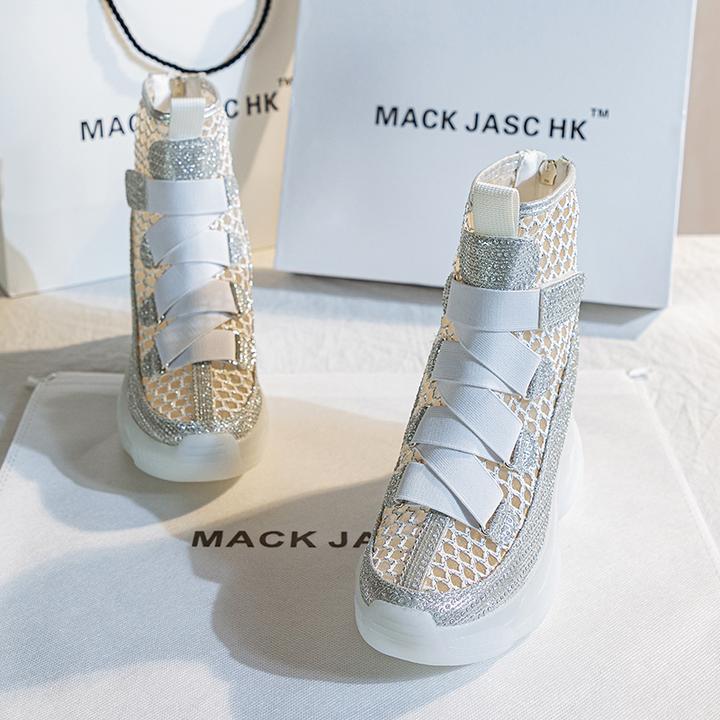 香港MACKJASCHK中筒单靴子2024网靴凉靴厚底内增高镂空夏季短靴女