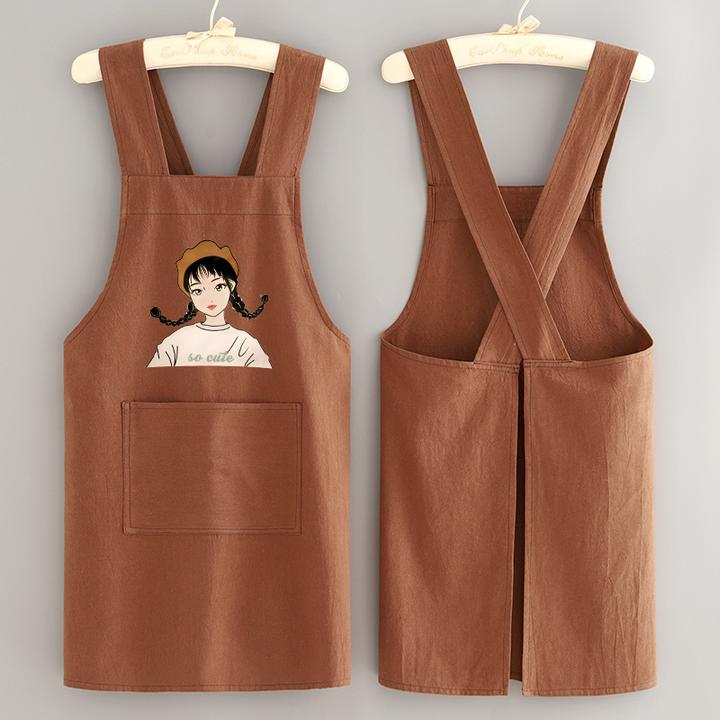 简约防污棉皱布围裙家用厨房2024新款做饭围腰定制印字餐饮工作服