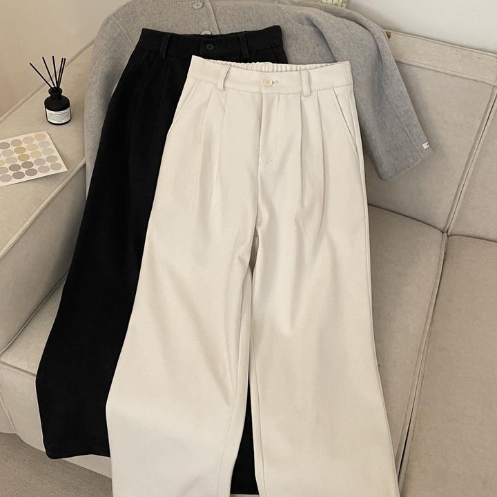 大妍【松弛有度】小个子秋冬简约纯色加厚磨毛毛呢休闲裤长裤9219