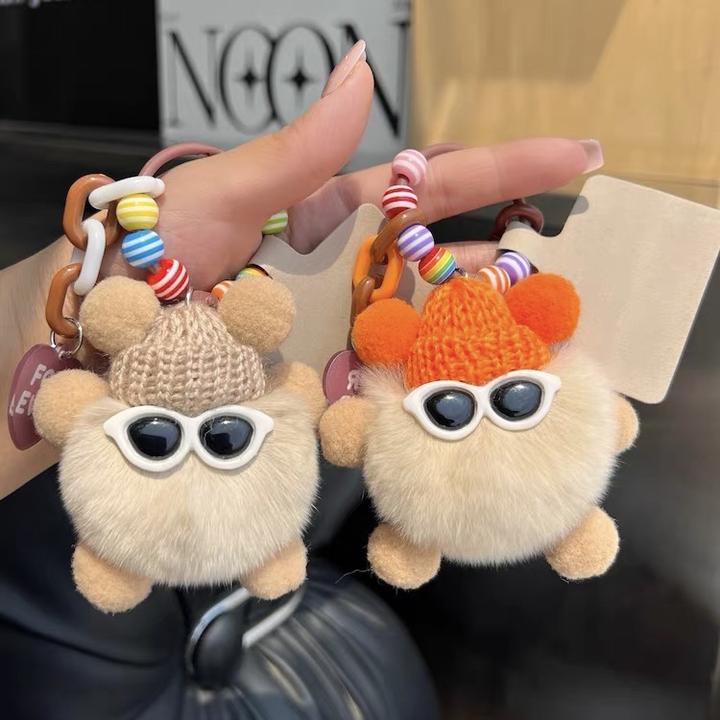 可爱獭兔毛小煤球包包挂件书包丑东西公仔挂饰卡通玩偶汽车钥匙扣