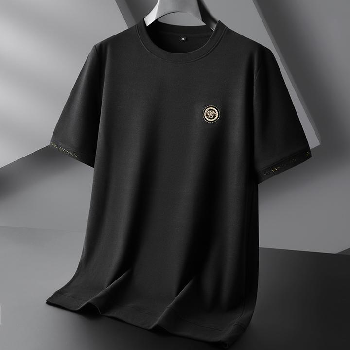 轻奢春秋季圆领大码打底衫男士德绒短袖T恤中领宽松加肥加大潮牌