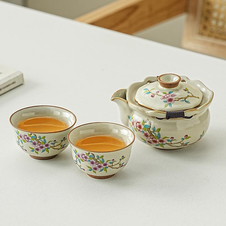 黄汝窑手抓壶茶具套装2024新款家用高档一壶两杯防烫手抓壶礼盒装