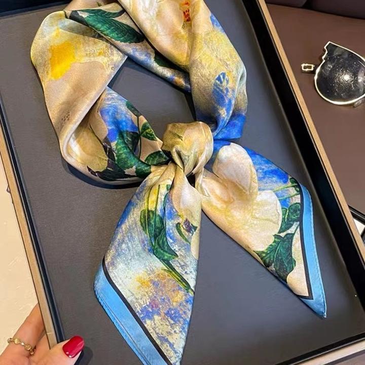 达芬奇密码2025春夏新款丝巾妈妈款真丝百搭方巾长辈礼盒白花似玉