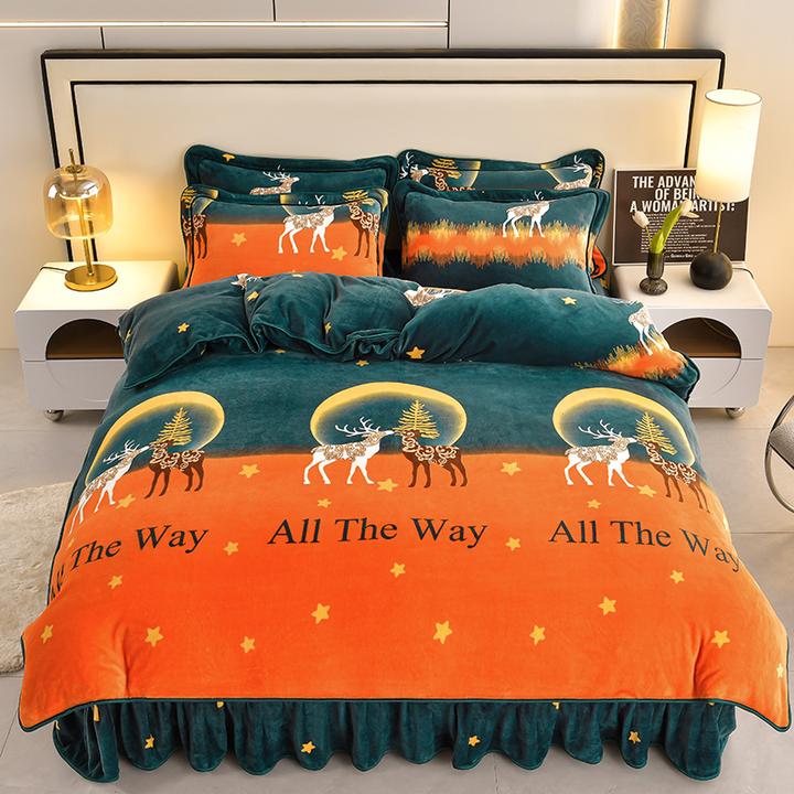 冬季天加厚牛奶绒保暖四件套法兰绒被套床裙款双面金貂珊瑚绒床品