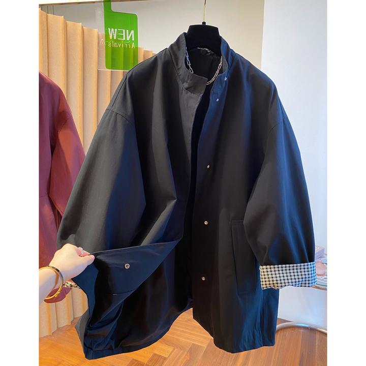 韩国东大门黑色立领风衣女中长款2024新款韩版宽松休闲大衣外套潮