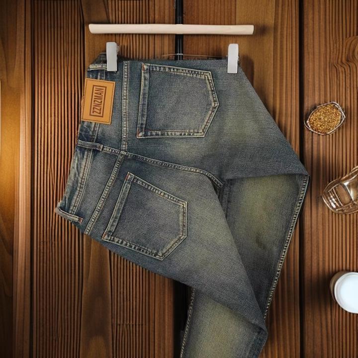 维斯克纳香港高端牛仔裤男宽松直筒复古做旧洗水秋季薄款弹力长裤