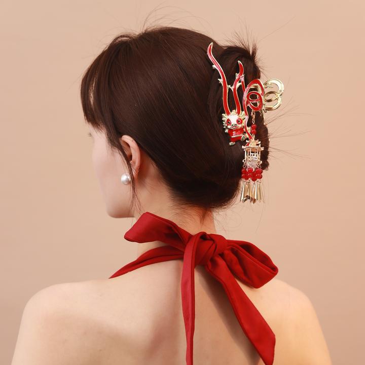 【中秋节礼物】龙云当头双面红色龙年抓夹女创新百搭中国风发夹头