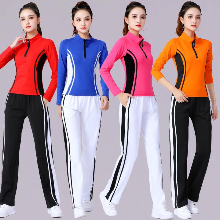 秋季新款运动服半拉链长袖套装广场舞蹈团队健身跳操演出服跑步女