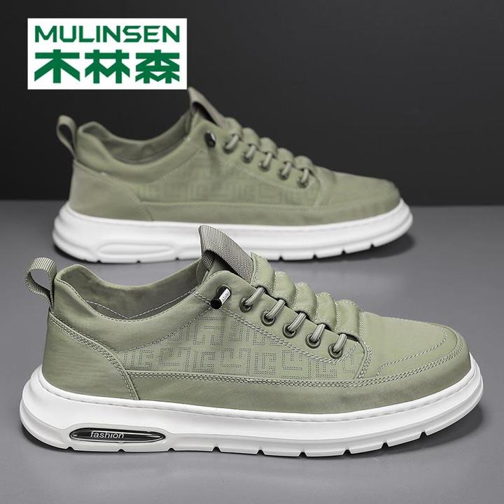 木林森薄款运动休闲鞋夏季透气帆布鞋男2024新款一脚蹬工作平板鞋