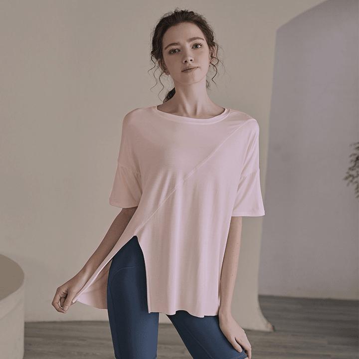 凉感瑜伽服宽松显瘦短袖透气速干健身训练上衣薄款遮肉运动T恤女