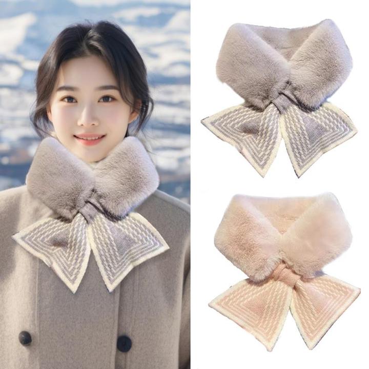 毛绒围脖女秋冬季交叉仿獭ins兔毛可爱百搭学生小围巾仿毛毛领子
