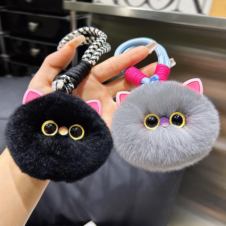 可爱獭兔毛蓝猫公仔小猫咪玩偶ins汽车钥匙扣挂件书包包挂饰礼物