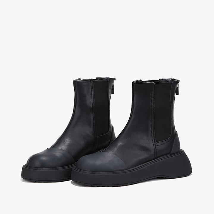 Bella Lily秋冬款牛皮切尔西靴女复古时尚厚底中筒靴舒适时装靴子