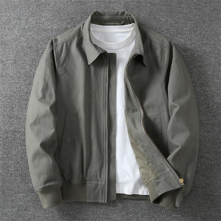 阿美咔叽商务休闲青年翻领双层夹克外套男 秋冬户外工装水洗上衣