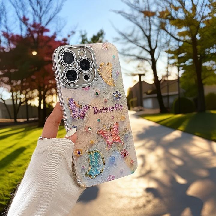 适用苹果手机壳波点多色蝴蝶壳15镜头膜14Pro全包女款复古创意易